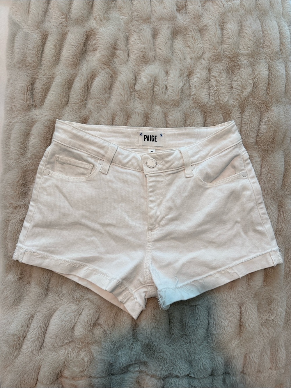 PAIGE Ivory High-Rise Denim Shorts